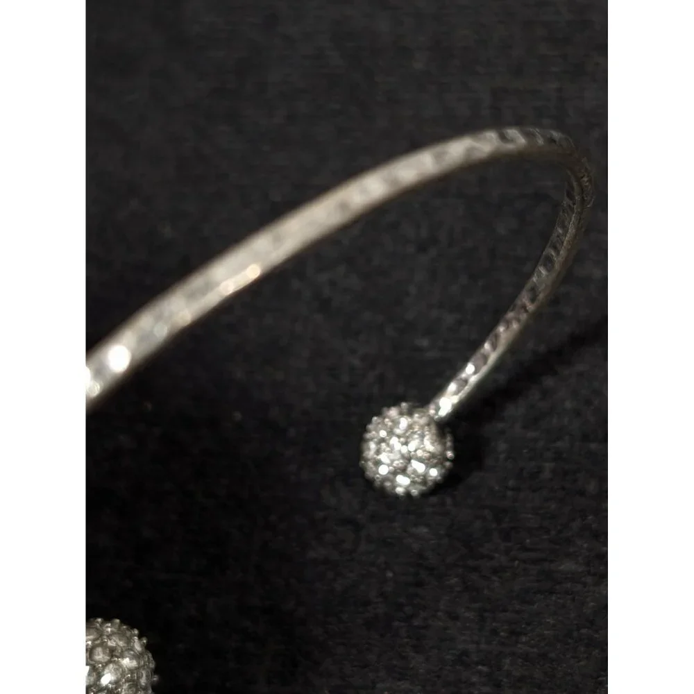 Ann Taylor LOFT Distressed Silver Tone Hammered Crystal Ball Cuff Bracelet 6